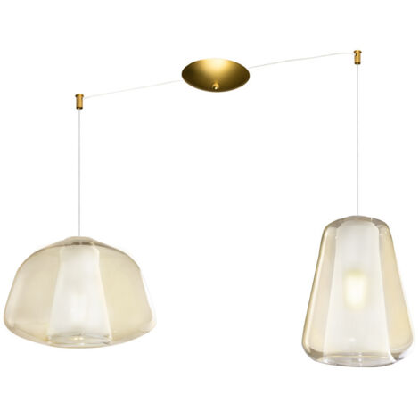 SOSPENSIONE OTTONE SAT. 2 LUCI SPOSTABILE VETRI BETA + GAMMA AMBRA 1176OS-S2 S BG-AM