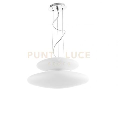 SOSPENSIONE PAGODA D.50CM 3+2 LUCI ATTACCO E27 ALTEZZA 21CM MAX 100CM CROMO E BIANCO