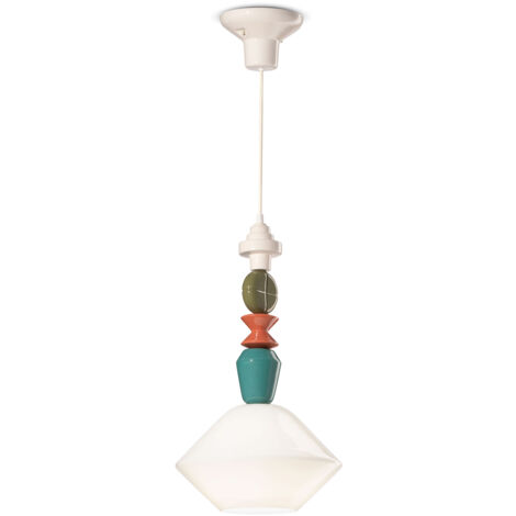 Sospensione Piccola Vintage Decò Lariat Ceramica Bianco Latte 1 Luce E27