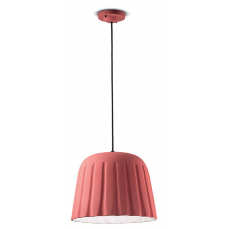 Sospensione Piccola Vintage Decò Madame Gres Ceramica Rosa Corallo 1 Luce E27