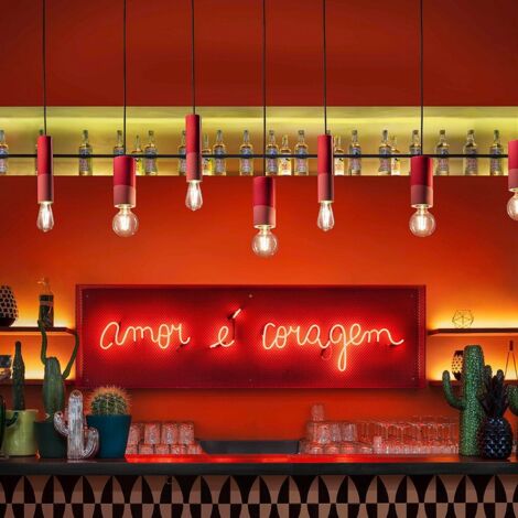 Sospensione Piccola Vintage Decò Pi Ceramica Rosso Corallo 1 Luce E27