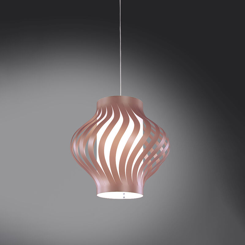 Image of Sospensione Moderna 1 Luce Helios In Polilux Rosa Metallico H39 Made In Italy - Rosa