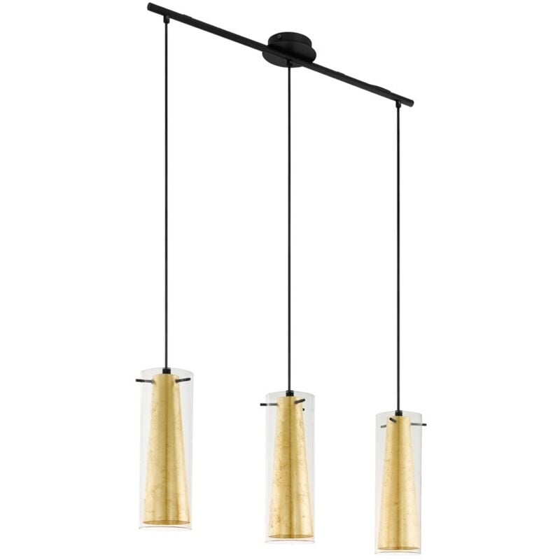 Eglo - Lampadario a Sospensione Contemporaneo Pinto Gold Acciaio Nero Vetro 3 Luci E27