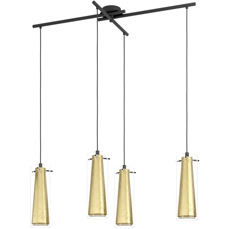 Lampadario a Sospensione Contemporaneo Pinto Gold Acciaio Nero Vetro 4 Luci E27