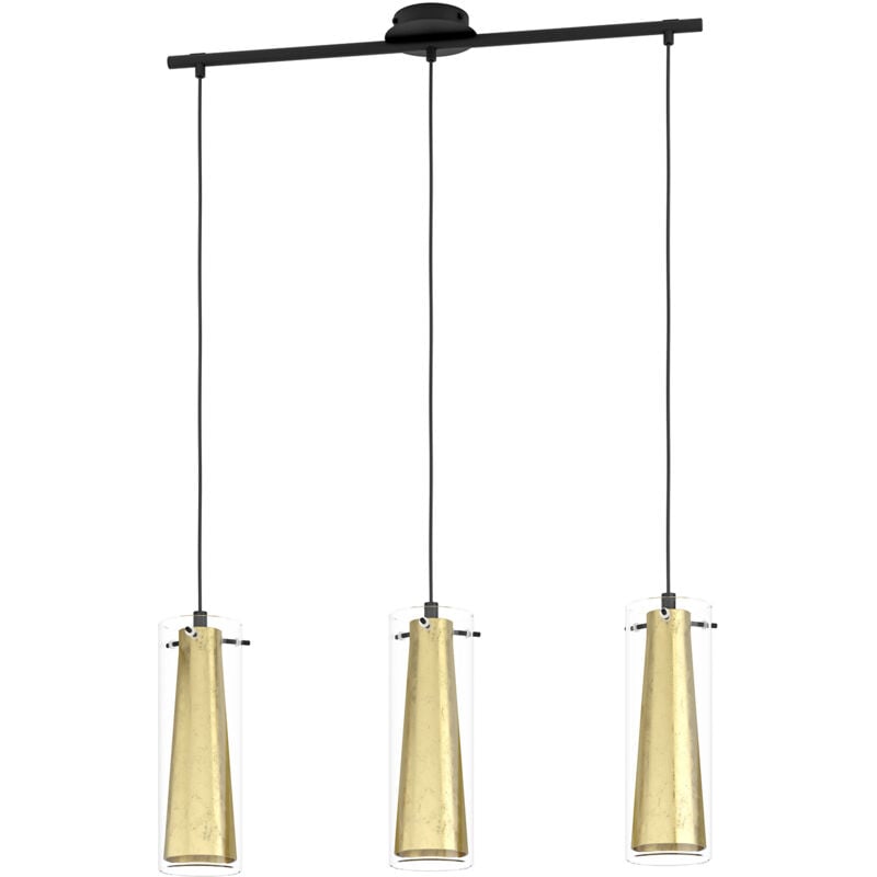 Lampadario a Sospensione Contemporaneo Pinto Gold Acciaio Nero Vetro 3 Luci E27