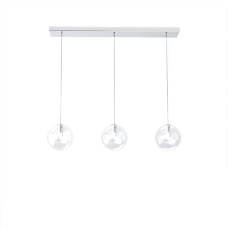 Sospensione Rett Contemp Willow Metallo Cromo Vetro Trasparente 3 Luci G9