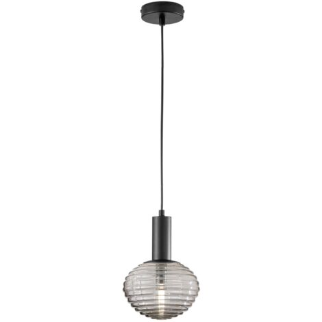 "Sospensione RIPPLE in metallo nero e vetro fumè 150x18 cm."