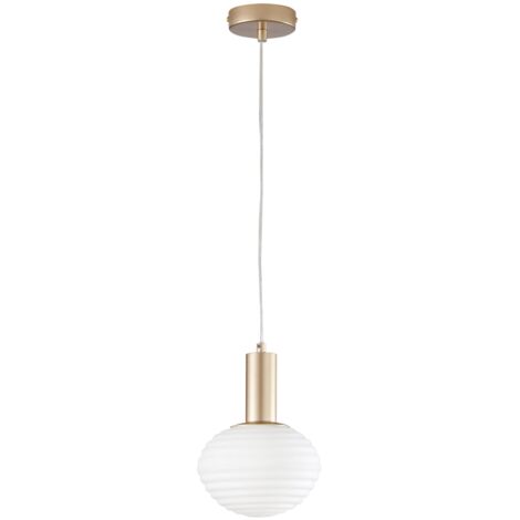 "Sospensione RIPPLE in metallo oro e diffusore vetro bianco 150x18 cm."