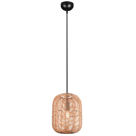 Sospensione Runa Nero E Diffusore Sisal Marrone Ø25 cm Trio Lighting
