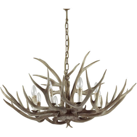 Sospensione Rustica-Country Chalet Metallo Beige 8 Luci E14