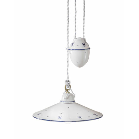 Sospensione Saliscendi Classica Asti Ceramica E Ottone Decorato 35 Cm 1 Luce E27