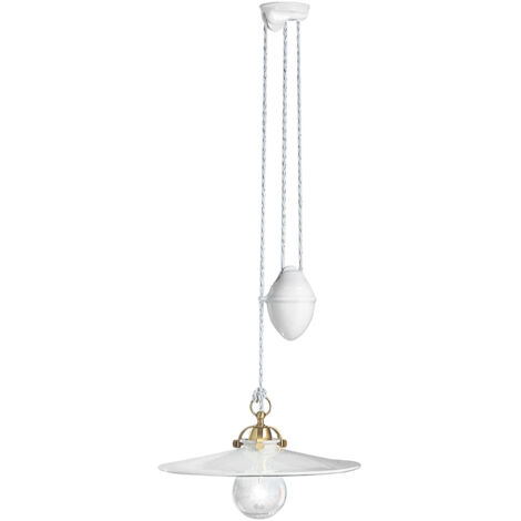 Sospensione Saliscendi Classico Asti Ferro E Ceramica Ottone Decorato 1 Luce E27