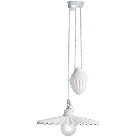 Sospensione Saliscendi Classico L'Aquila Metallo E Ceramica Ottone 1 Luce E27