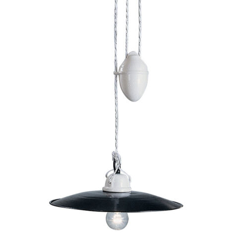 Sospensione Saliscendi Classico Potenza Ferro E Ceramica Nero Lucida 1 Luce E27
