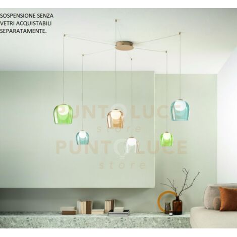 SOSPENSIONE SANTOS RAGNO SPOSTABILE 6 LUCI ORO LED 3000K 2880LM 48W D.11-14CM SENZA VETRI