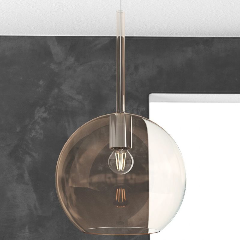 Image of Sospensione tp-future 1155 sg 25cm e27 led vetro pirex soffiato colorato ampolla calata lampadario moderno classico, vetro ambra