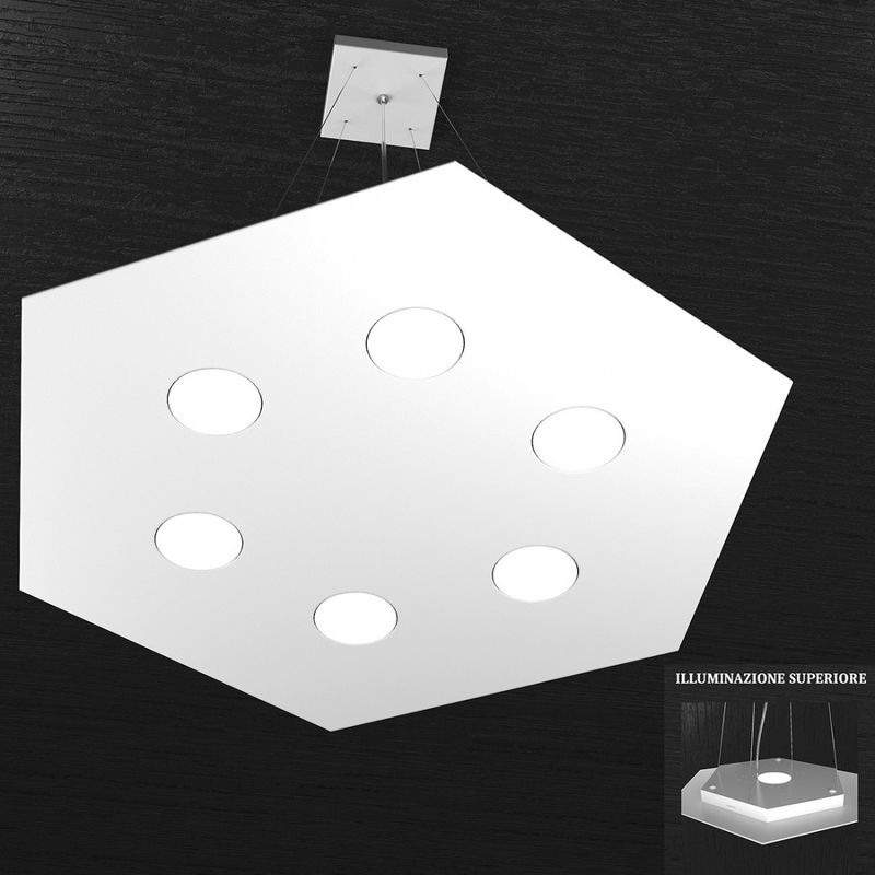 Image of Lampadario moderno top light hexagon 1142 sg+1 gx53 led metallo sospensione, finitura metallo bianco - Bianco