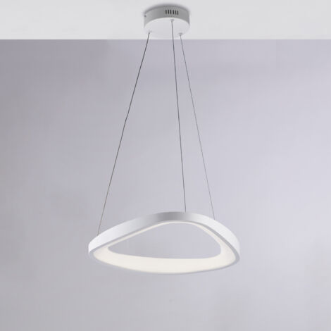 Sospensione triangolare in metallo e alluminio laccato bianco con led integrato e cavi elettrici regolabili H.7 - MAX 130 - Ø 50