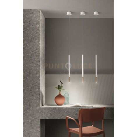SOSPENSIONE TUBIC BIANCO E ORO H.54CM D.2,5CM LED 3000K 390LM 7W
