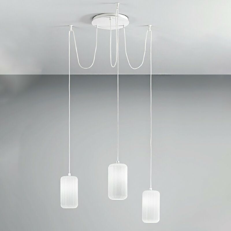 Image of G.e.a.luce - Sospensione vetro bianco gea luce raika bt3 e27 led lampada soffitto decentramento moderna, finitura metallo bianco - Bianco