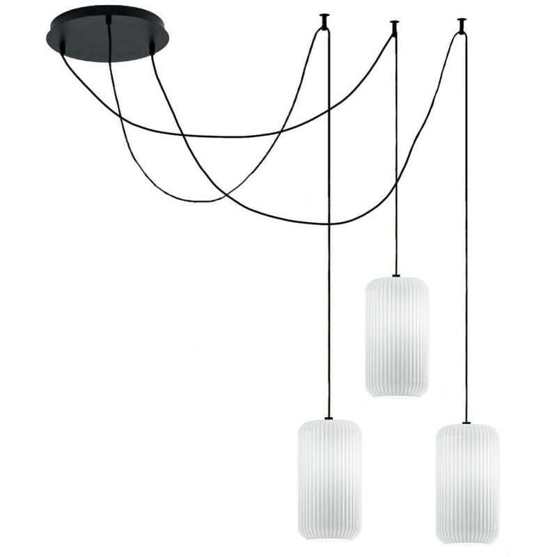Image of Sospensione vetro bianco gea luce raika bt3 e27 led lampada soffitto decentramento moderna, finitura metallo nero - Nero