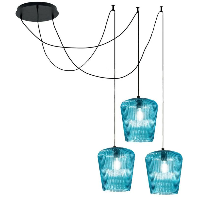Gea luce suspension en verre bleu numa bt3 bl e27 led plafonnier décentralisé moderne, finition métal noir Gea luce suspension en verre bleu numa bt3 bl e27 led plafonnier décentralisé moderne, finition métal noir