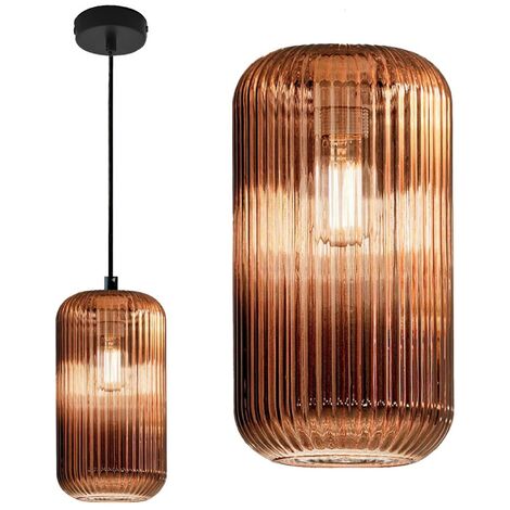 Sospensione vetro colorato gea luce raika vg b1 e27 led lampada soffitto moderna, colore rame specchiato