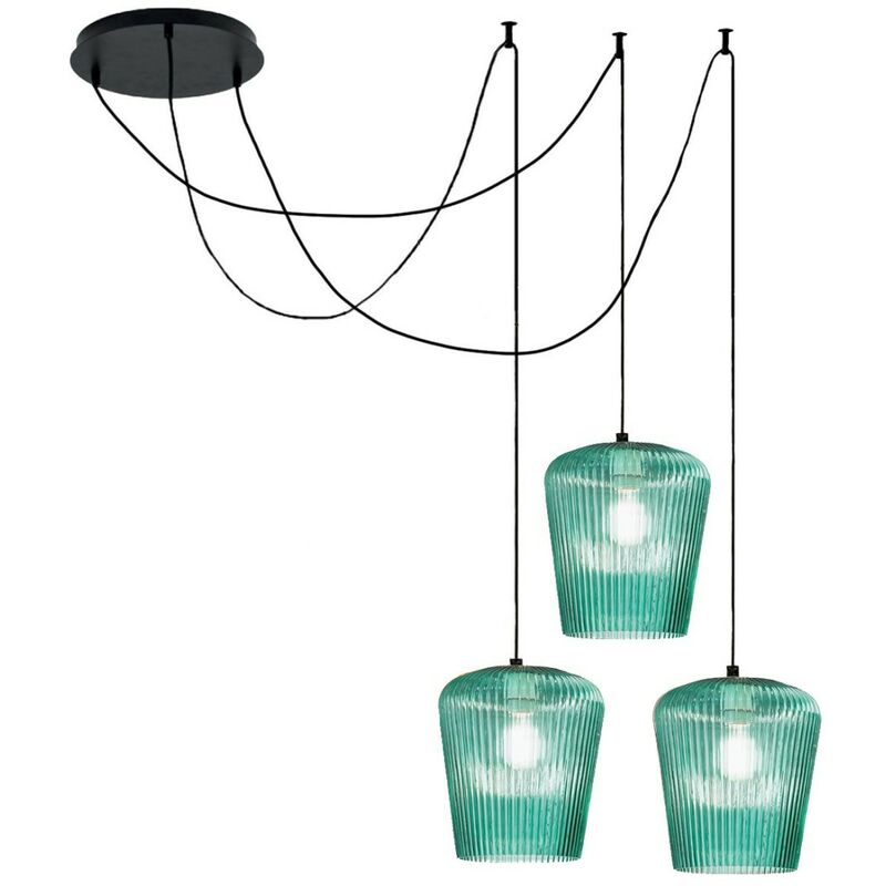 Gea Luce - numa bt3 ve e27 led suspension en verre vert plafonnier décentralisé moderne, finition métal noir Gea Luce - numa bt3 ve e27 led suspension en verre vert plafonnier décentralisé moderne, finition métal noir