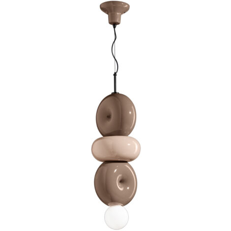 Sospensione Vintage Decò Bumbum 1+2 Elementi Ceramica Crema E Grigio 1 Luce E27