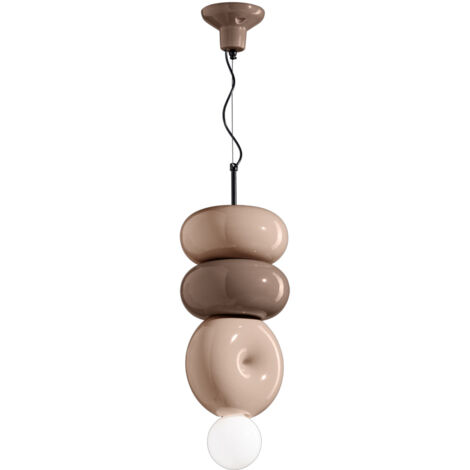 Sospensione Vintage Decò Bumbum 2+1 Elementi Ceramica Crema E Grigio 1 Luce E27