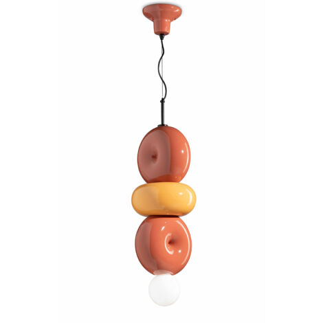 Sospensione Vintage Decò Bumbum 3 Elementi Ceramica Gialla E Arancio 1 Luce E27