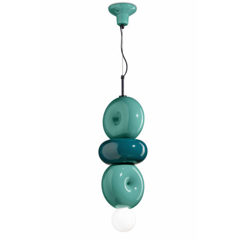 Sospensione Vintage Decò Bumbum 3 Elementi Ceramica Turchese E Verde 1 Luce E27
