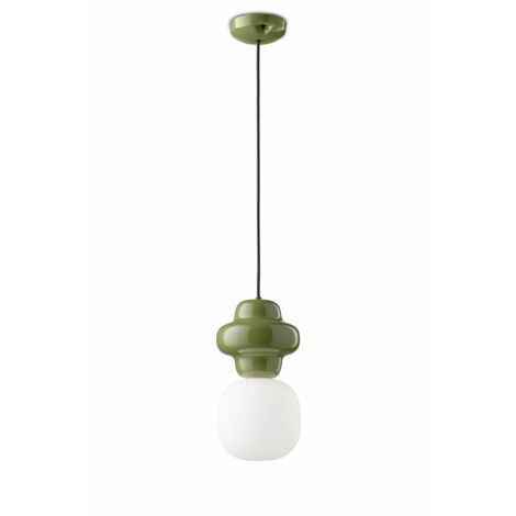 Sospensione Vintage Decò Copacabana Ceramica Verde 1 Luce E27