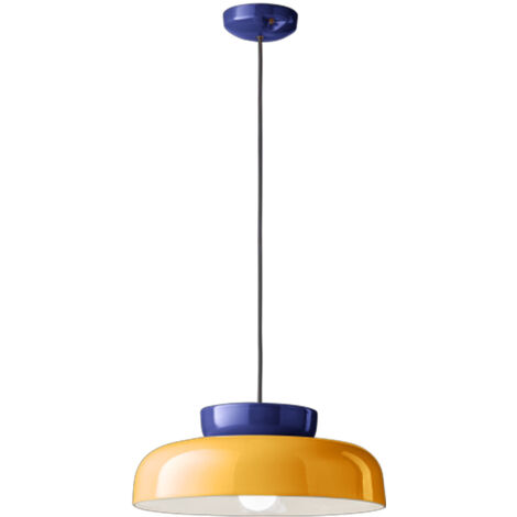 Sospensione Vintage Decò Maracana Ceramica-Vetro Blu Robot-Giallo 1 Luce E27