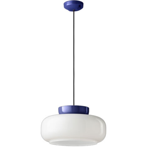 Sospensione Vintage Decò Maracana Vetro-Ceramica Bianco-Blu Robot 1 Luce E27