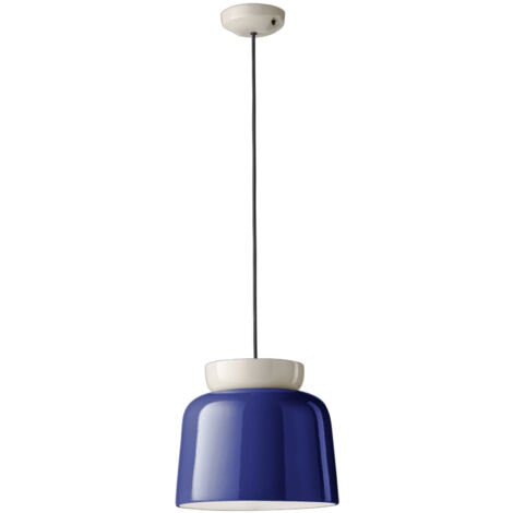 Sospensione Vintage Grande Decò Corcovado Ceramica Crema E Blu Robot E27