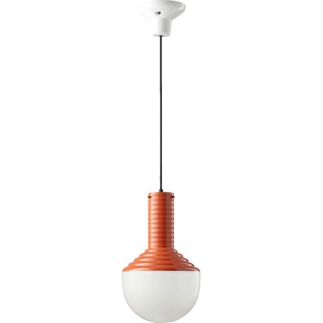 Sospensione Vintage Grande Decò Selaron Ceramica Arancio Poke 1 Luce E27