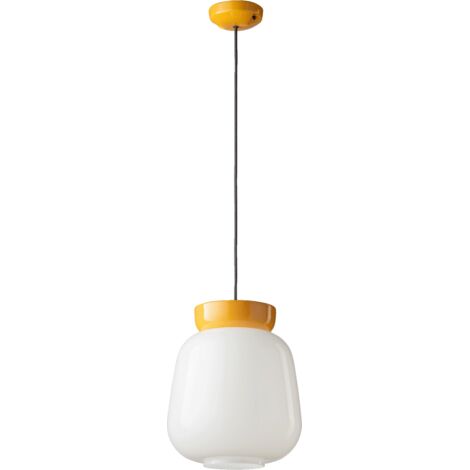 Sospensione Vintage Piccola Decò Corcovado Ceramica-Vetro Bianco-Giallo E27