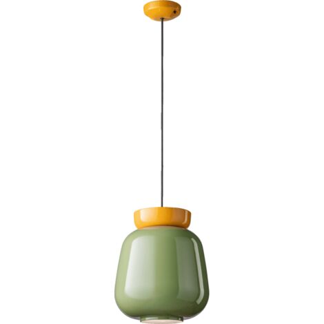 Sospensione Vintage Piccola Decò Corcovado Ceramica-Vetro Verde-Giallo E27