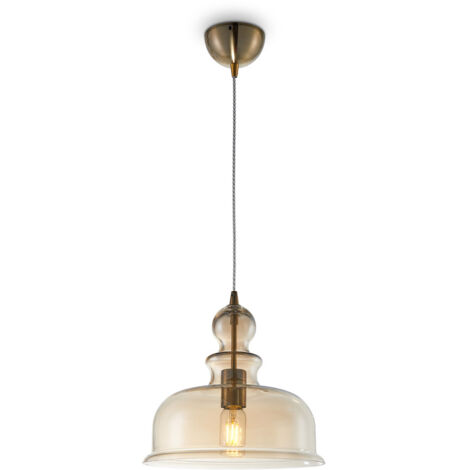 Sospensione Vintage Tone Metallo Bronzo 1 Luce Diffusore Ambra
