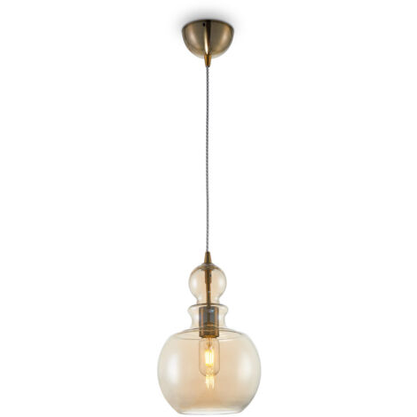Sospensione Vintage Tone Metallo Bronzo 1 Luce Diffusore Vetro Ambra