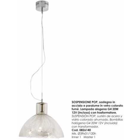 Sosp.pop Ø39,7 fumo 1 luce vetro+acril - bizzotto