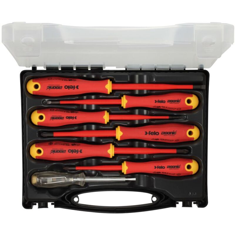 Image of Sostituzione Ergonic vde e-slim-scrowdriver con manico 3K e tester di fase nella valigia, 7 parti