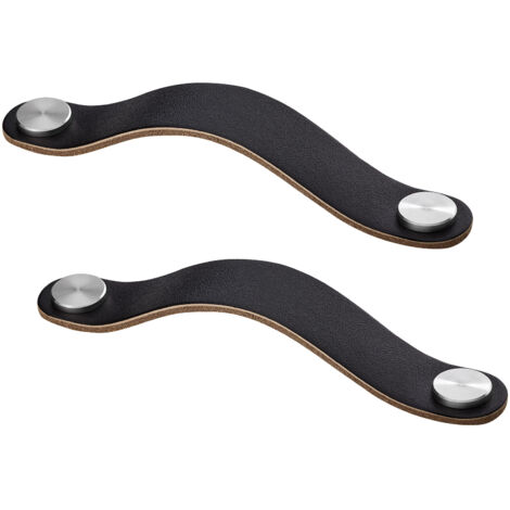 SOTECH 2er Set Möbelgriffe OSTERNAS echt Rindsleder & Edelstahl Ledergriff BA 128 mm schwarz