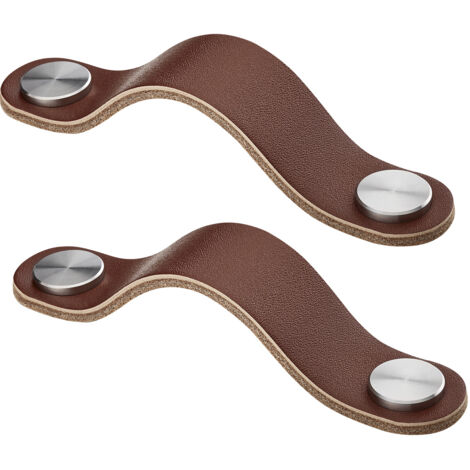 SOTECH 2er Set Möbelgriffe OSTERNAS echt Rindsleder & Edelstahl Ledergriff BA 96 mm dunkelbraun