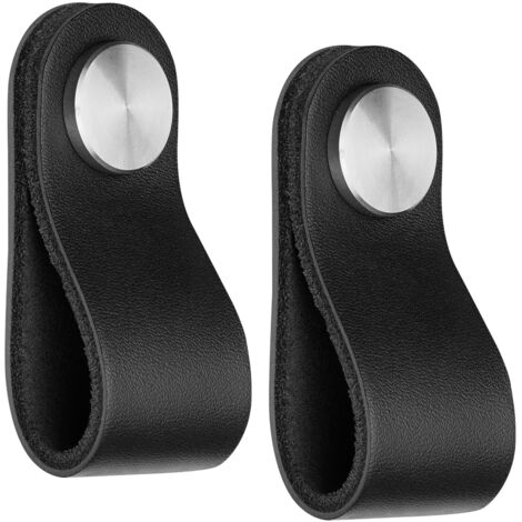 SOTECH 2er Set Möbelgriffe OSTERNAS echt Rindsleder & Edelstahl Lederknopf schwarz