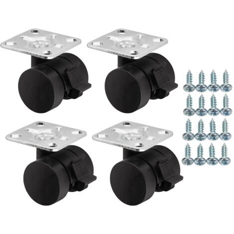 SOTECH 4 Stück Möbelrollen AACHEN Ø 35 mm schwarz mit Bremse (Feststeller) inkl. Schraubenset Anschraubplatte 47 x 47 mm Belastbarkeit bis 160 kg (40 kg pro Lenkrolle)