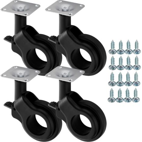SOTECH 4 Stück Möbelrollen BONN Ø 60 mm schwarz mit Bremse (Feststeller) inkl. Schraubenset Belastbarkeit bis 120 kg (30 kg pro Lenkrolle)