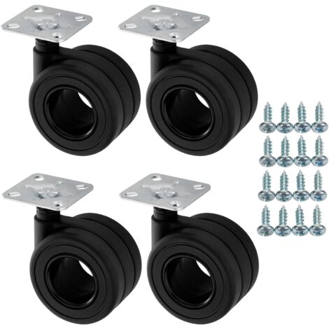 SOTECH 4 Stück Möbelrollen KÖLN Ø 65 mm schwarz Lenkrolle inkl. Schraubenset Belastbarkeit bis 240 kg (60 kg pro Transportrolle)