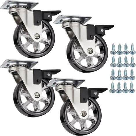 SOTECH 4 Stück Möbelrollen RAPID Ø 75 mm schwarz mit Bremse (Feststeller) inkl. Schraubenset Belastbarkeit bis 140 kg (35 kg pro Transportrolle)